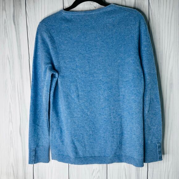 Talbots Pure Cashmere Sweater Womens M Light Blue Knit Round Neck Button Sleeve - Picture 3 of 6